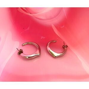 Contemporary Asymmetric Open Hoop Earrings, in Silver, Unmarked
